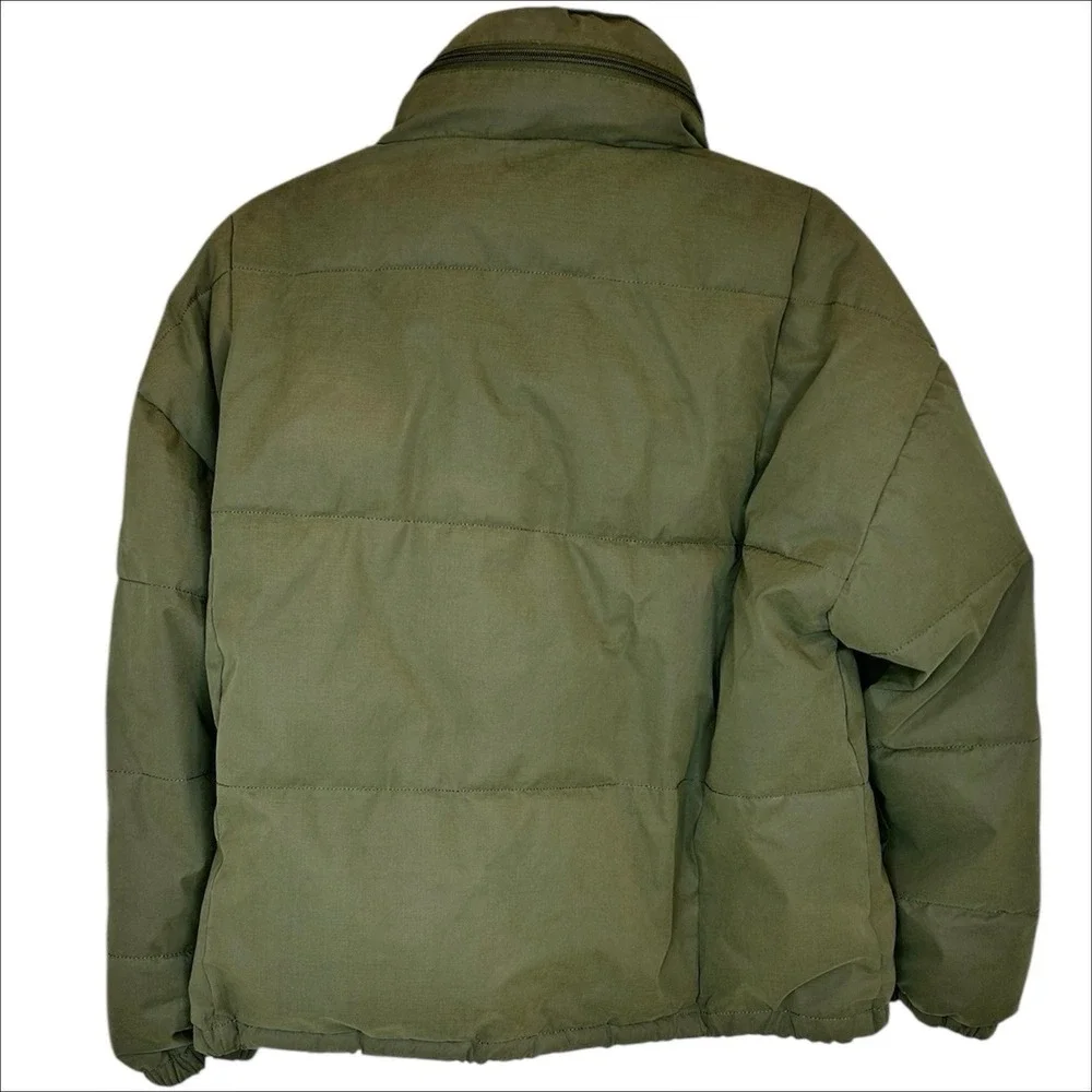 American Eagle Puffer Jacket Womens Medium M Army Green Insulated Roll Up‎ Hood - Picture 5 of 8